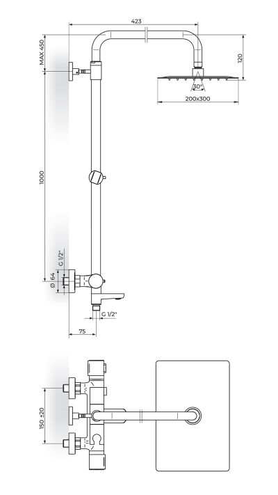S2 THERMO |  Батерија за туш со дополнителна туш рачка